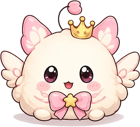 The baby, grown, with a crown and bow